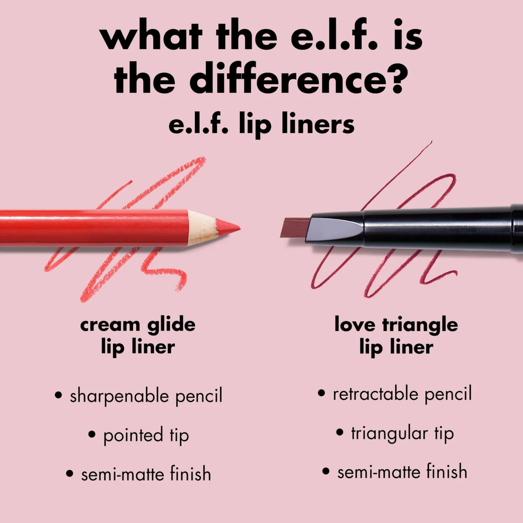 Overzicht van e.l.f. Cream Glide Lip Liner tinten en finishes