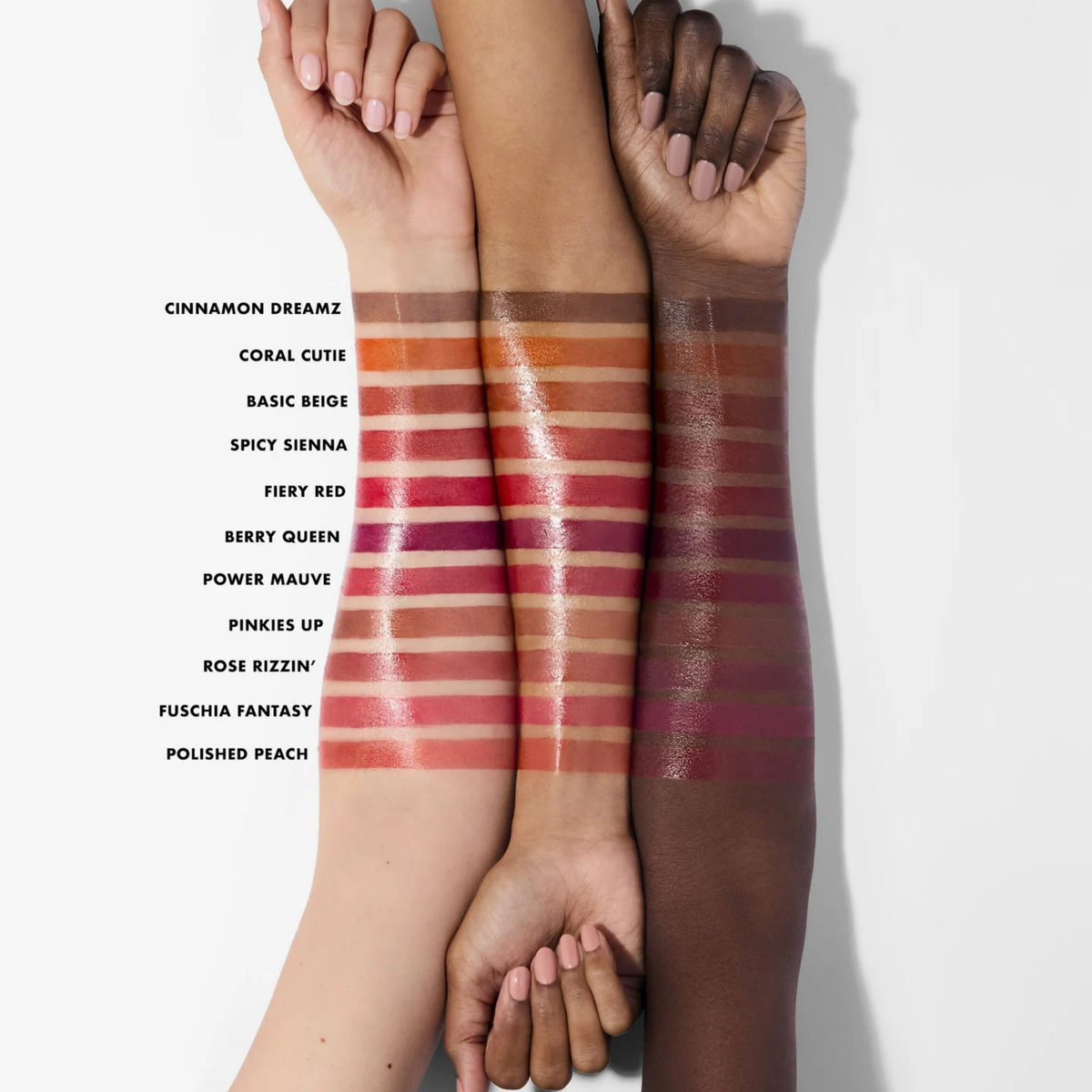 Swatches van e.l.f. Glossy Lip Stain op de arm