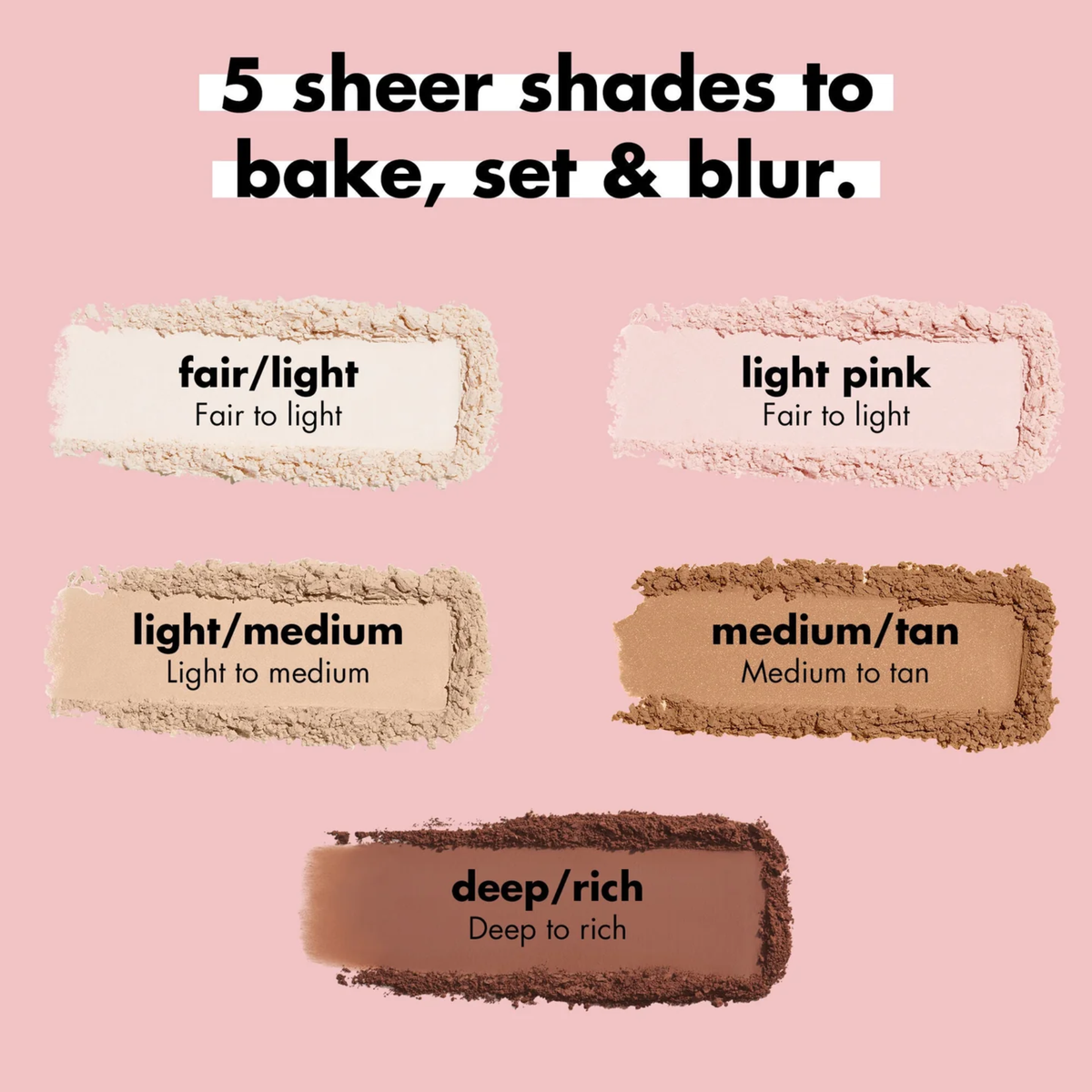 Overzicht van e.l.f. Halo Glow Setting Powder tinten