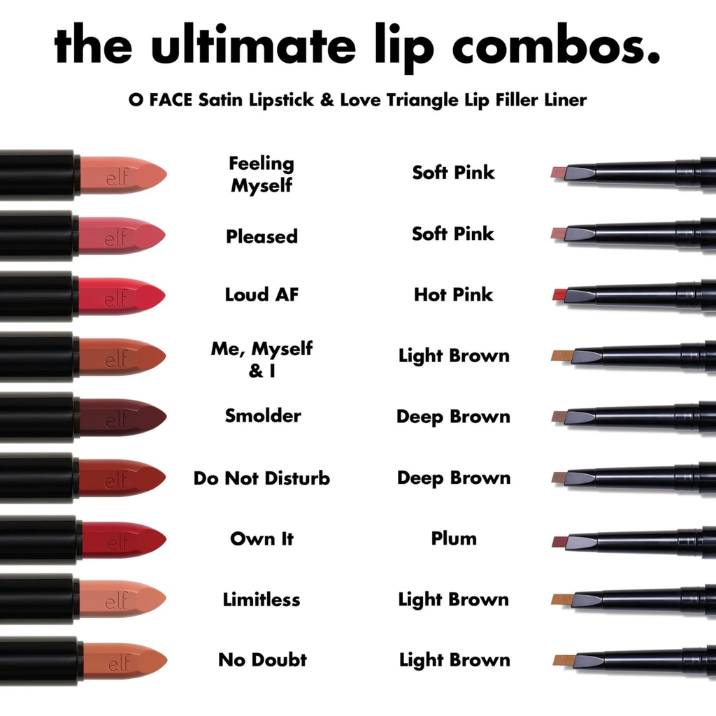 Combinaties met e.l.f. O FACE Satin Lipstick voor verschillende liplooks