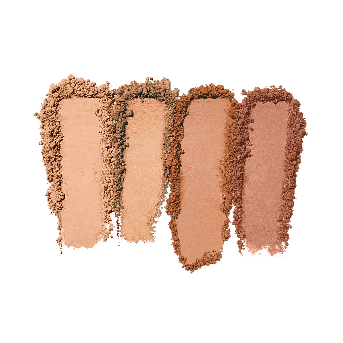 Kleurstalen van de vier bronzingtinten uit de e.l.f. Bronzer Palette.