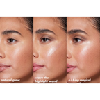 Voor en na gebruik van e.l.f. Halo Glow Beauty Wand Highlighter voor een stralende glow.