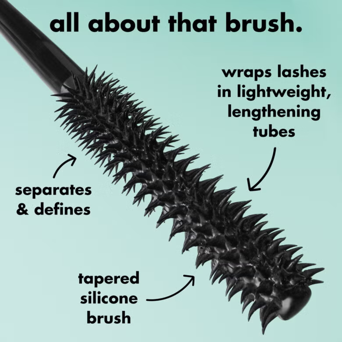 Detail van de taps toelopende siliconenborstel van e.l.f. Lash XTNDR Tubing Mascara.