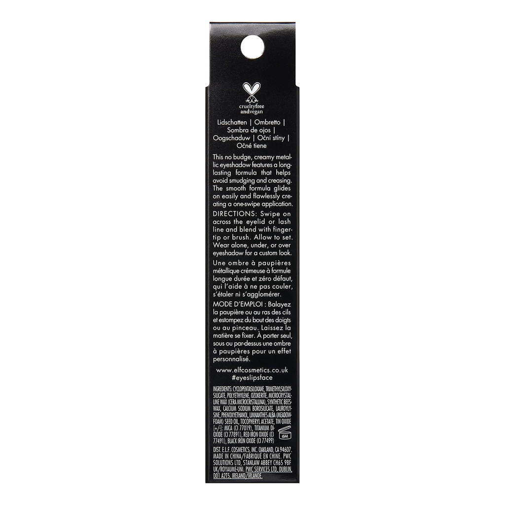 Achterkant van de verpakking van e.l.f. No Budge Shadow Stick met productinformatie