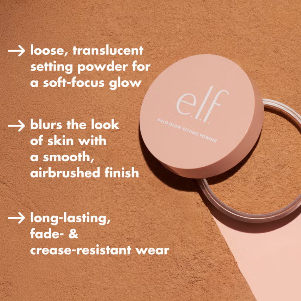 e.l.f. Halo Glow Setting Powder aangebracht op de huid