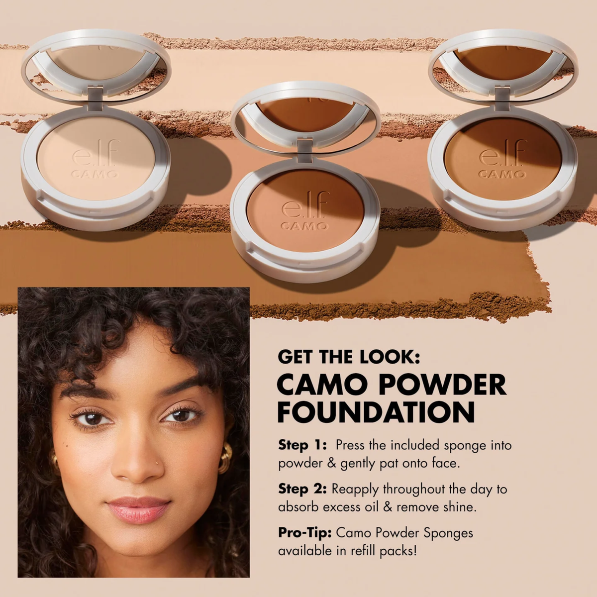 e.l.f. Camo Powder Foundation compact met spiegel en spons