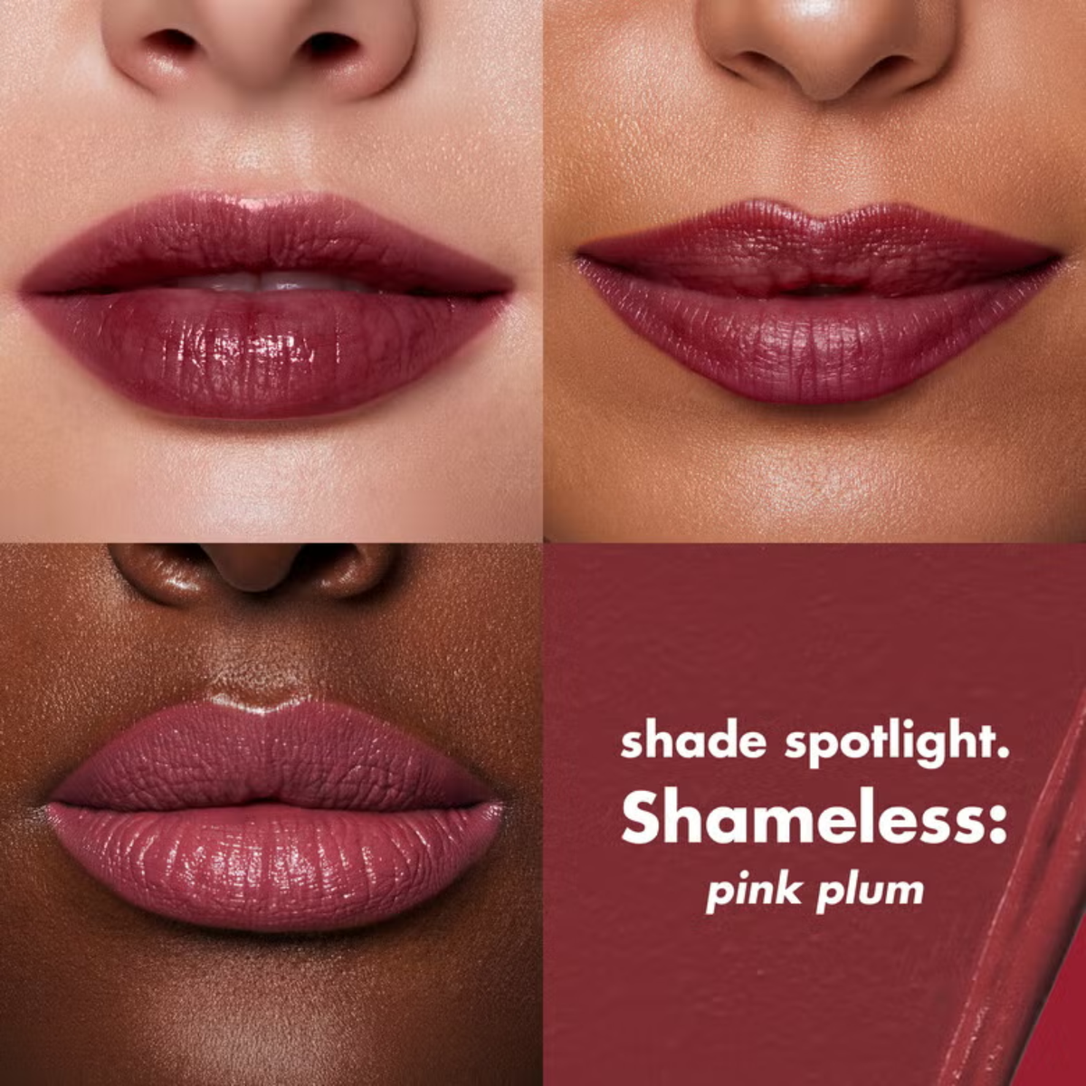 e.l.f. O FACE Satin Lipstick Shameless aangebracht op de lippen