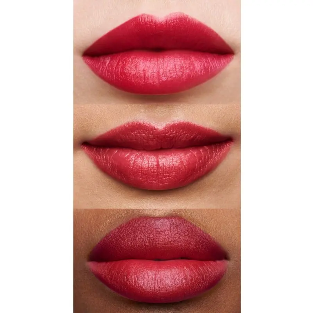 e.l.f. SRSLY Satin Lipstick Raspberry aangebracht op de lippen
