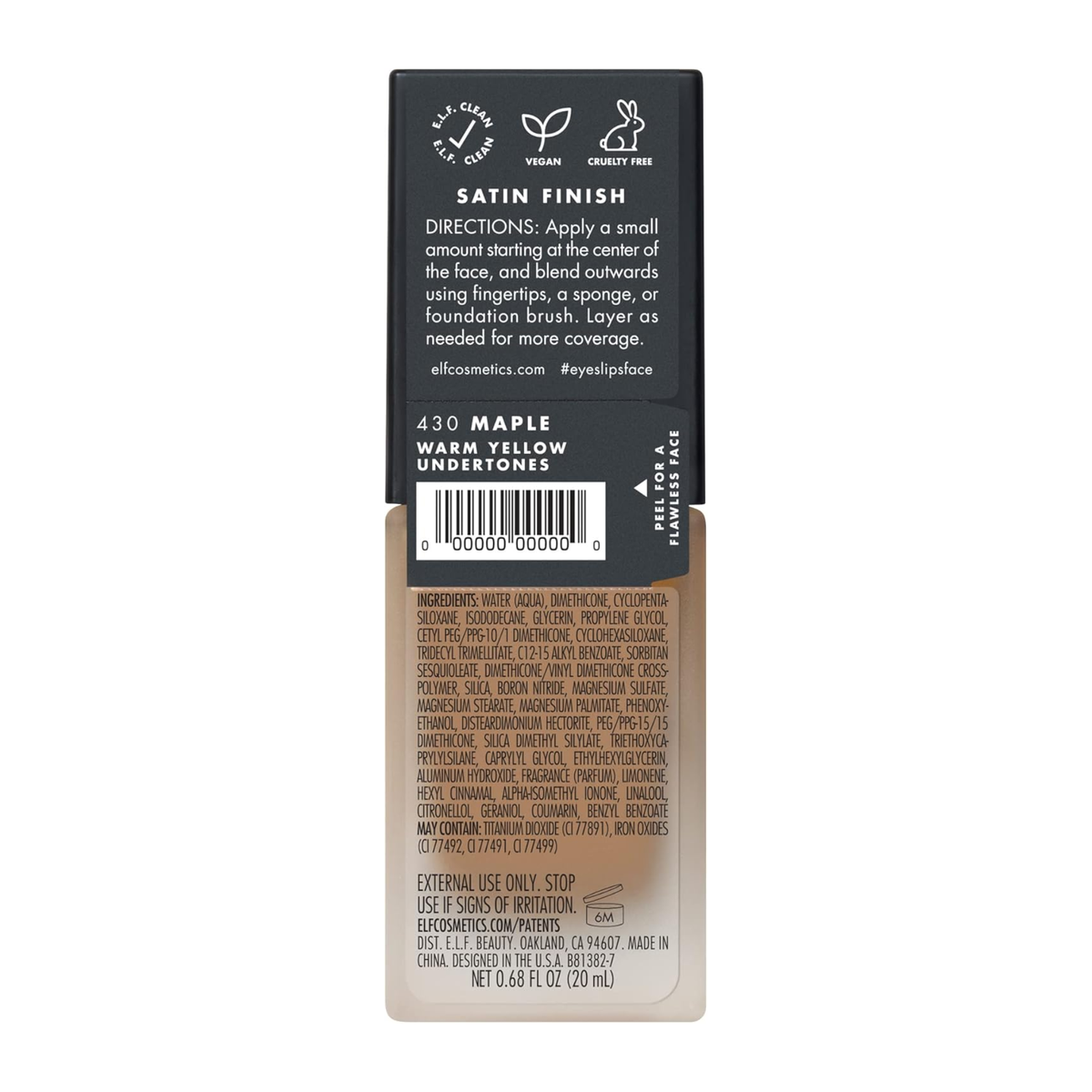 e.l.f. Flawless Satin Foundation Maple aangebracht op de huid
