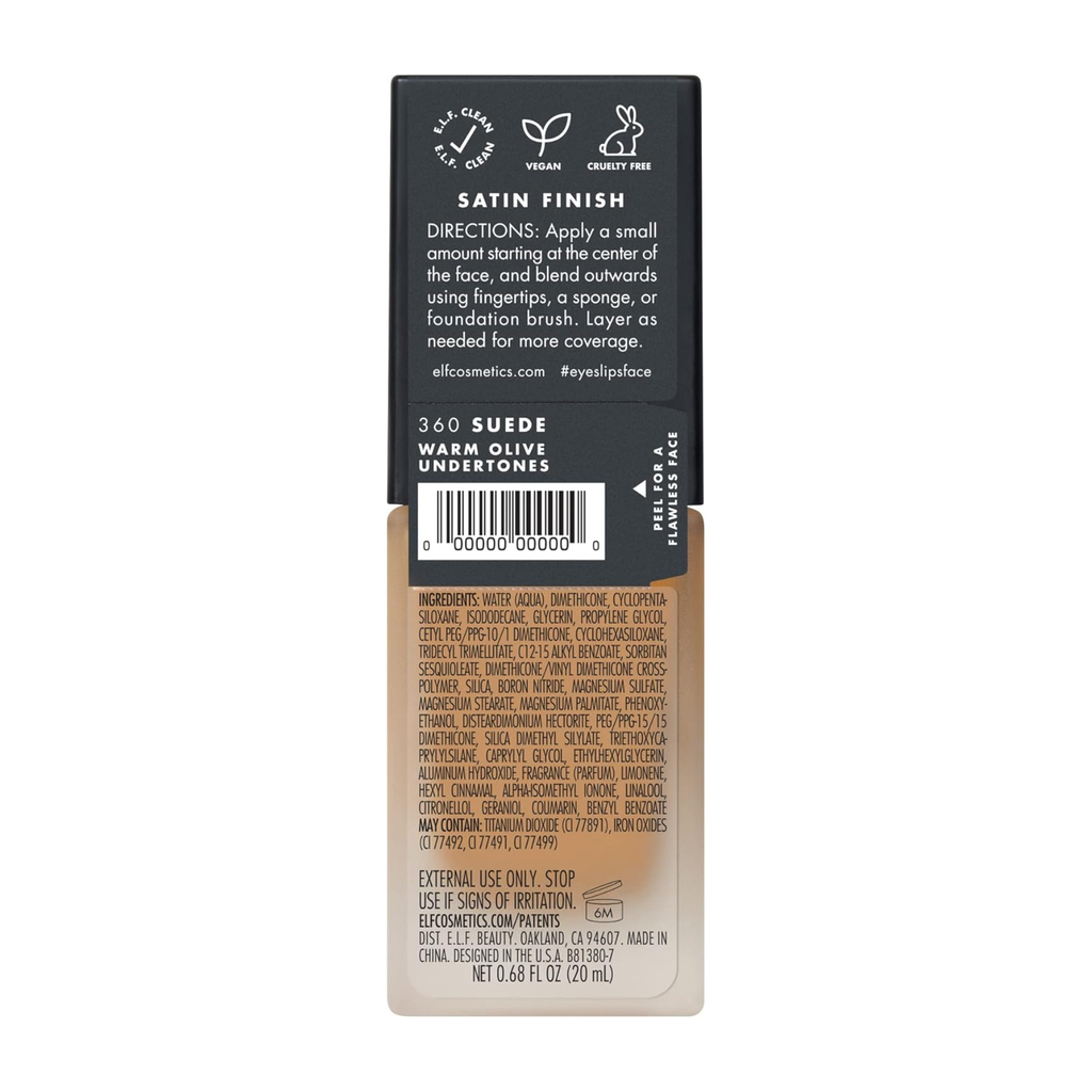 e.l.f. Flawless Satin Foundation Suede aangebracht op de huid