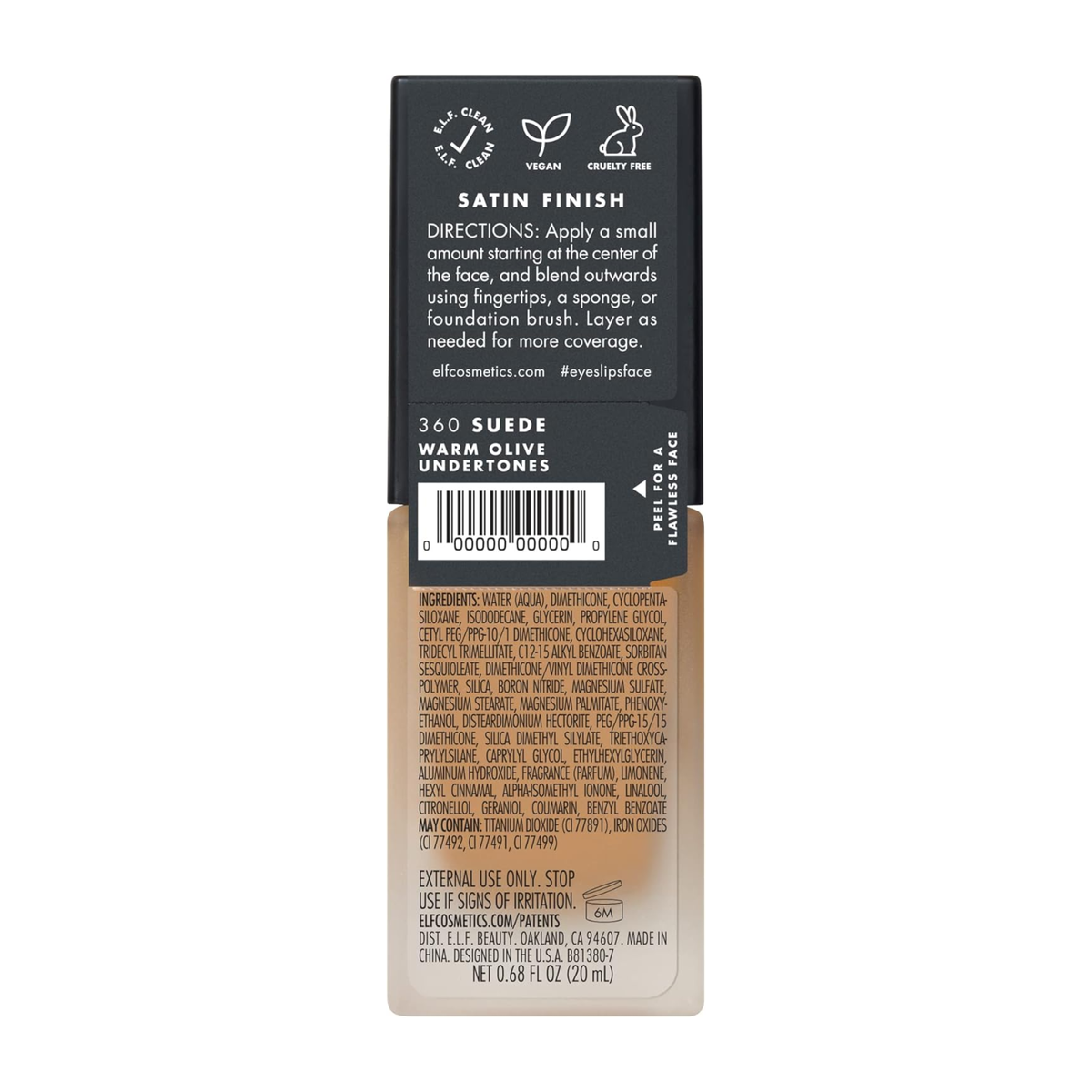 e.l.f. Flawless Satin Foundation Suede aangebracht op de huid