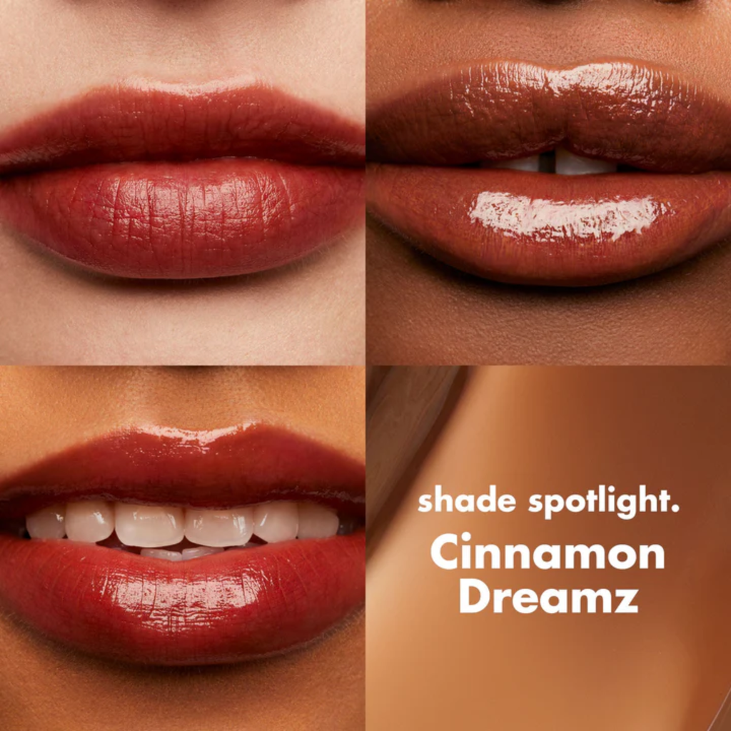 e.l.f. Glossy Lip Stain Cinnamon Dreamz aangebracht op de lippen