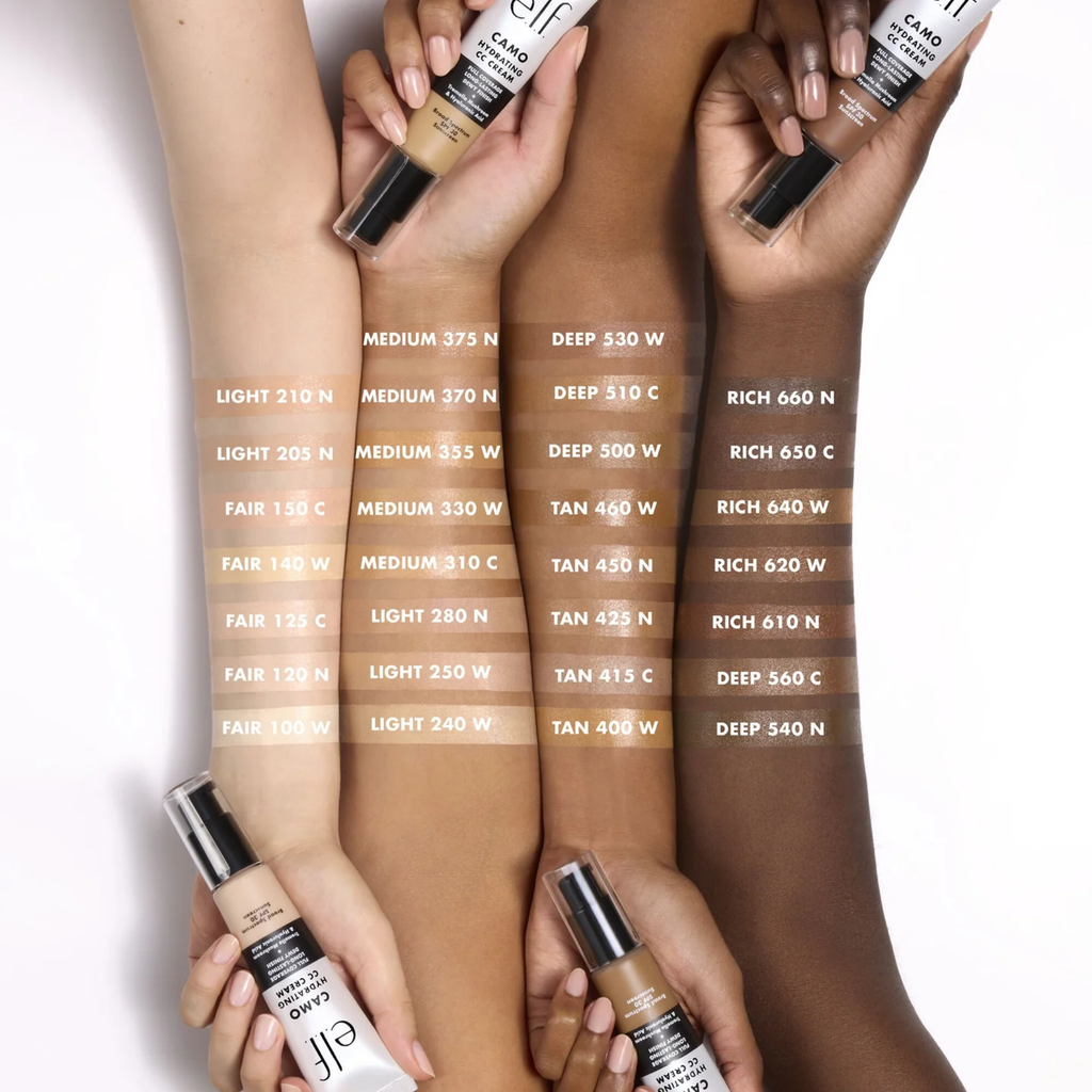 Swatches van e.l.f. Hydrating Camo CC Cream SPF 30