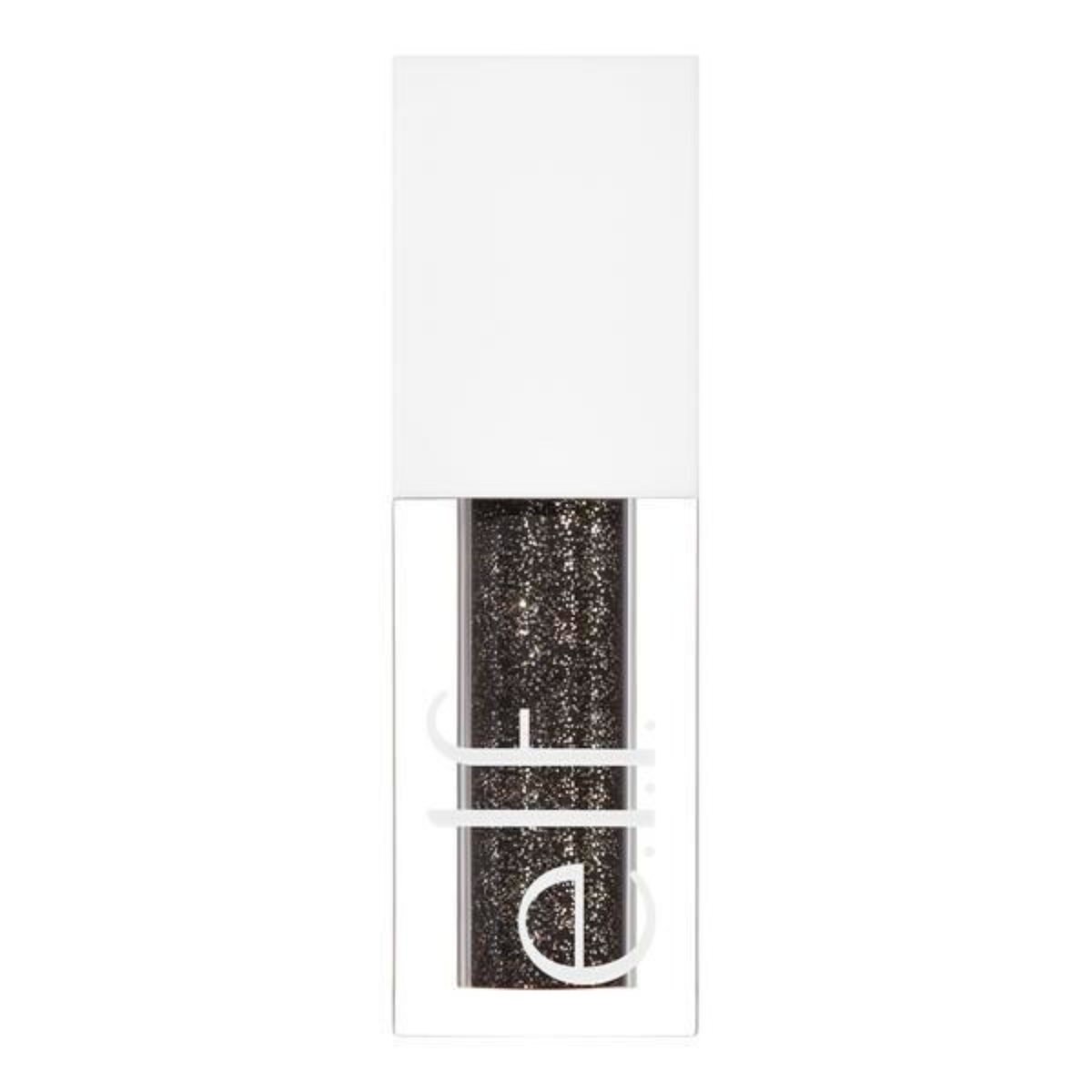 Model draagt e.l.f. Liquid Glitter Eyeshadow Black Magic