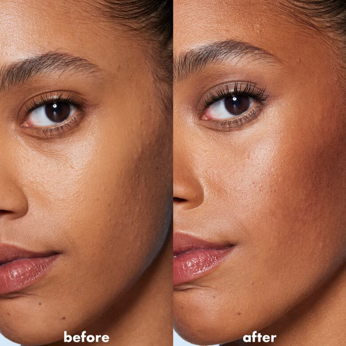 Voor- en naresultaat met e.l.f. Luminous Putty Bronzer
