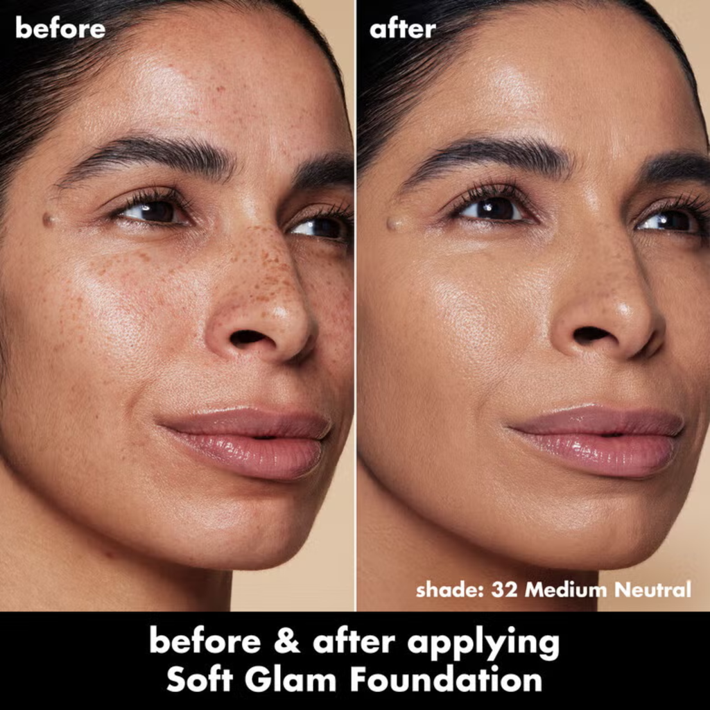 Voor en na resultaat van e.l.f. Soft Glam Satin Foundation