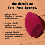 Uitleg van de punt, schuine rand en afgeronde zijden van de e.l.f. Total Face Sponge.