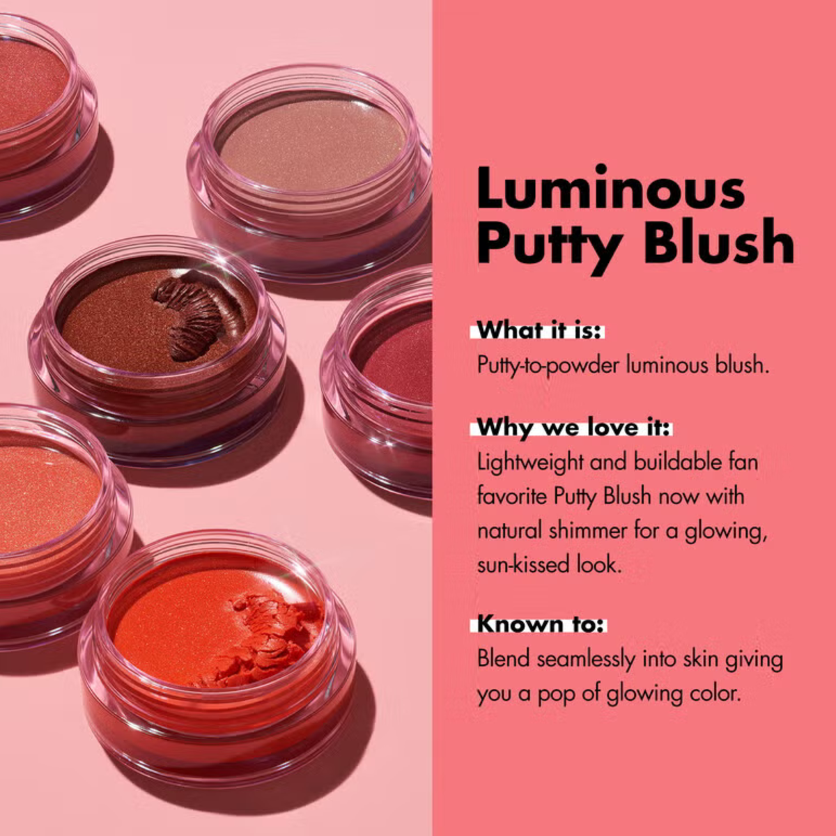 e.l.f. Luminous Putty Blush met kleurstalen en stralende finish